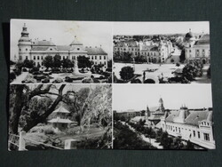Postcard, Szentes, mosaic, Kossuth Square, monument, town hall, hospital garden view, fragment, 1972-