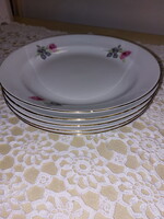 Zsolnay bazsarózsás, aranyszélű, porcelán lapos tányérok