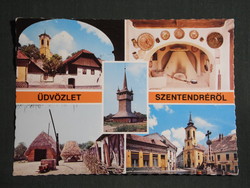 Képeslap,Szentendre,Marx tér a Pestis kereszttel,várdomb,skanzen,fatorony látkép, részlet, 1978-