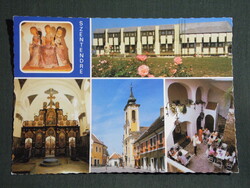 Képeslap,Szentendre,mozaik,iskola,posta,templom,Görög utca,étterem látkép, részlet, 1985-