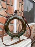 36.5 cm Hatalmas  retro kerámia népi írásos pereckulacs kulacs  falusi paraszti nosztalgia dekoráció