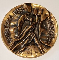 Eredményes Párt Munkáért nagyméretű bronz plakett névre szóló gravirlappal díszdobozban  11, 3 cm