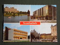 Képeslap,Szombathely,mozaik,Claudius szálló,Borostyánkő áruház,művelődési ház látkép,részlet, 1982-