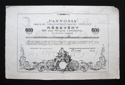 PANNONIA Magyar Viszontbiztosító Intézet részvény 600 korona 1911 - biztosító