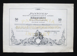 PANNONIA Magyar Viszontbiztosító Intézet részvény 50 pengő 1941 - biztosító