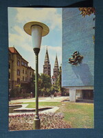 Postcard, Szeged, Korányi quay, residential building, park view, detail, 1965-