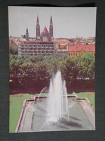 Postcard, Szeged, cityscape, park, fountain detail, 1968-