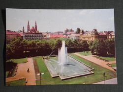 Postcard, Szeged, cityscape, park, fountain detail, 1968-