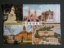 Képeslap,Szeged,mozaik,Fogadalmi templom,egyetem,múzeum,városháza,Dankó szobor ,részletek, 1972-