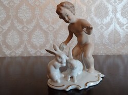 B086 Wallendorfi porcelán fiú a nyuszikkal