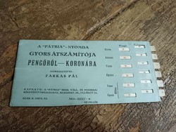 Korona-pengő átszámító, gyorsszámító ritka papírrégiség, nagyon jó állapotban gyűjtőknek