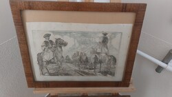 Régi rézkarc (Kántor?) 50x40 cm kerettel  Csikósok