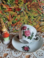 Rheinpfalz német porcelán teáscsésze aljával, virágmintás, vitrin állapot, hibátlan