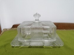 Art deco stílusú üveg vajtartó, nagyméretű
