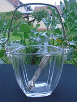 Kosta Sweden Desing öntött öveg vastagfalú nagyméretű cukortartó csipeszel lehajtható  fülel