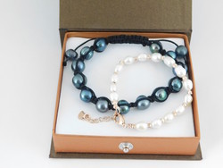 2 db Gyöngy Karkötő Állítható Kapoccsal, Fehér És Sötét színű Gyöngyökkel