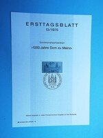 Német emléklap (C12) - 1975. 1000 éves a Mainz-i Dóm (Ersttagsblatt 13/1975)