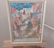 Gyermekrajz pályázat 1979 36x47 cm kerettel