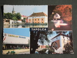Képeslap,Tapolca,mozaik,vízimalom,tó,barlang,áruház látkép,részlet, 1975-