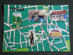 Képeslap,Tapolca,térképes,vízimalom,tó,barlang,emlékmű,Batsányi szobor látkép,részlet, 1978-