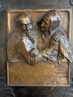 TELCS EDE (1872-1948) BRONZ FALIKÉP KISPLASZTIKA FARAGOTT SZECESSZIÓS FA KERETBEN