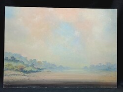 Jákó Balázs - Vízparti hangulat olaj, farost festmény 50 x 70 cm