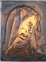 Iparművész bronz lemez falikép : Mária.Kegykép.