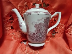 Antik angol  jelenetes porcelán kiöntő,  pink
