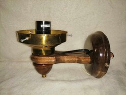 Retro Elektrofém fa és réz falikar, fali lámpa (A12)