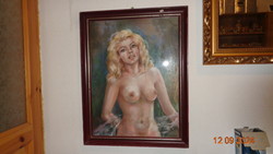 Fél  akt , szignós , pasztell kép , üveg alatt  , 52 x 69 cm  és 62 x 78 cm  rámával