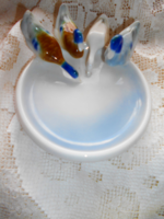 Metzler & Ortloff német porcelán ékszer vagy  névjegy tartó tálka, 4  kacsa figurával