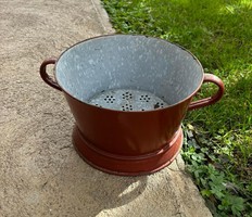 Nagyon régi zománcos  zománcozott 22 cm barna szűrő hagyaték gyümölcsmosó tésztaszűrő