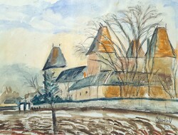 A sárvári vár, 1962 (akvarell) azonosítatlan jelzéssel
