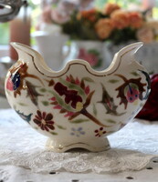 Kézzel festett, antik porcelánfajansz kisebb jardiniere, hibátlan
