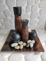 Modern asztali adventi design dísz üveg tálon lakkozott kövekkel