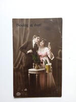 D204790  Újévi lap  Fiatal pár - Pezsgő -  Szilágysomlyó     1918