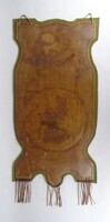 1T045 Régi nagyméretű vadász bőrdíszműves munka falidísz 87 x 39 cm