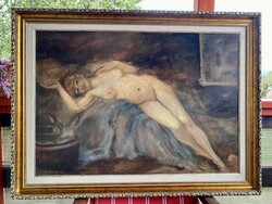 Ismeretlen művész - titokzatos fiatal női akt - olajvászon - 106X79 cm