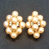 Vintage gyöngyös kristályos klipsz fülbevaló arany-pezsgő