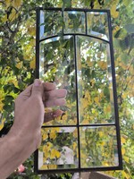 Antique Leaded Glass with Cut Glass Inserts in Copper Frame, Art Nouveau, Art Deco