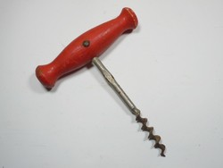 Retro régi fém dugóhúzó bornyitó borászat borászati kellék fa nyéllel