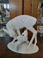 German, Germany Rosenthal R.Rempel Doe, Doe Pair Porcelain Figurine Sculpture. 15.5 cm.