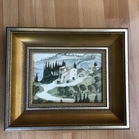 Régi olaszt Toszkána akvarell festmény üvegezett fa keretben