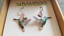 BAMBOO - Kolibri jelzett ezüst fülbevaló bambusz dobozban