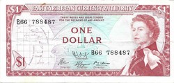 1 dollár 1965 Kelet Karibi Államok 9. signo Ritka Erzsébet királynő Barbados nélkül 2.