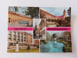 Régi képeslap fotó levelezőlap Békéscsaba 1970 Ikarus busz Trabant kombi