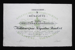 Keleteurópai Forgalmi Bank részvény 5x400 korona 1922