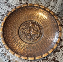 Retro iparművészeti réz madaras fali tányér 30,5 cm