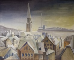 Városkép jelzés nélkül, olaj-vászon