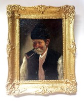 Kasznár Ring Jenő " Pipázó férfi", olaj- vászon.
